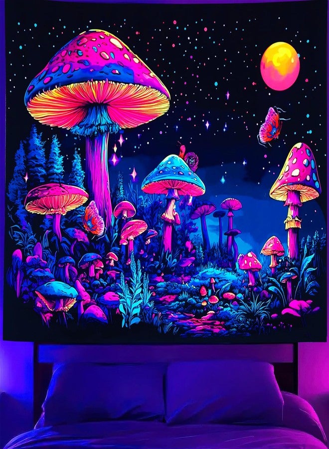 TUGCAY Blacklight Mushroom Tapestry UV Reactive Fantasy Forest Moon Plant Snail Tapestry Cute Aesthetic Wall Tapestries for Bedroom Dorm Living Room 47 x 35 Inches - Image 1